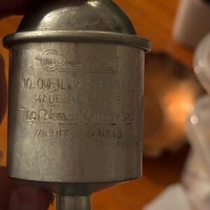 Vintage Coleman Aluminum Silver Filter Funnel with blue filter